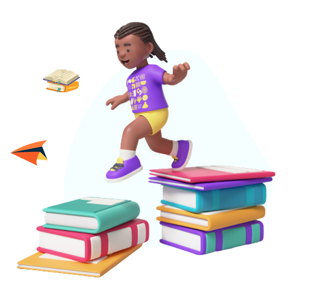 Child jumping on books